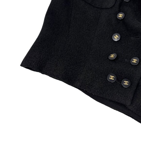 CHANEL Vintage 95P CC Mark Logo Cropped Jacket #36 Button Black Gold [106360] - Picture 10 of 12